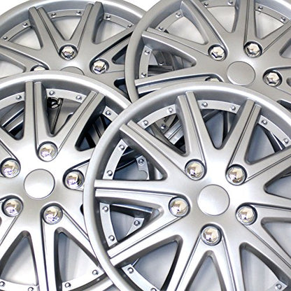 WC3-14-1027-S - Pack of 4 Hubcaps - 14-Inches | Silver | Style 027 Style Snap-On (Pop-On) Type Metallic Silver Wheel Covers Hub-caps - size: 14-Inches | Silver | Style 027