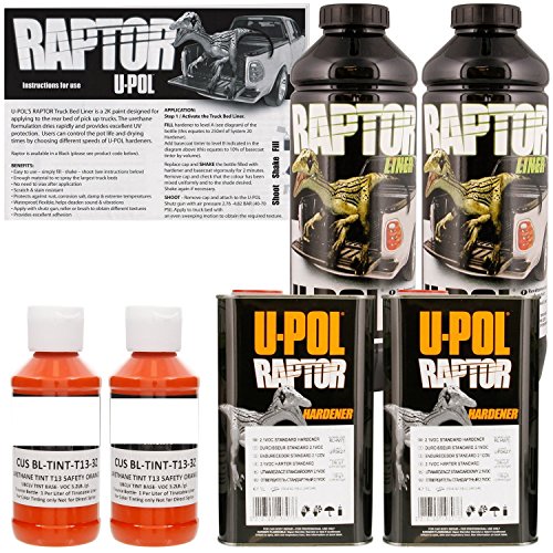 U-POL Raptor Safety Orange Urethane Spray-On Truck Bed Liner & Texture Coating, 2 Liters
