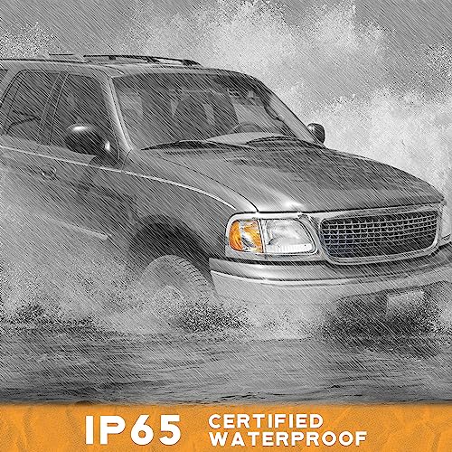 WEELMOTO Headlight for 1997-2003 F150/F250/Expedition W/Bulbs Halogen - color: Chrome Housing I Amber Reflector