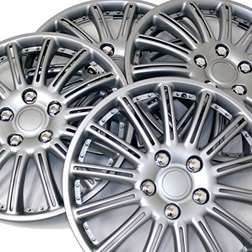 WC3-15-1007-S - Pack of 4 Hubcaps - 15-Inches | Silver | Style 007 Style Snap-On (Pop-On) Type Metallic Silver Wheel Covers Hub-caps - size: 15-Inches | Silver | Style 007