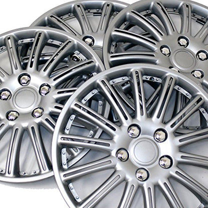 WC3-15-1007-S - Pack of 4 Hubcaps - 15-Inches | Silver | Style 007 Style Snap-On (Pop-On) Type Metallic Silver Wheel Covers Hub-caps - size: 15-Inches | Silver | Style 007