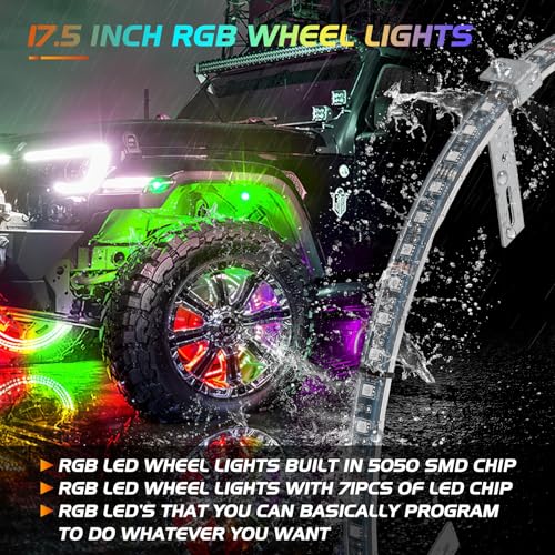 Nilight 4PCS 17.5inch LED Wheel Ring Light RGB with APP & Remote Control - color: RGB-Single Row, size: 17.5inch