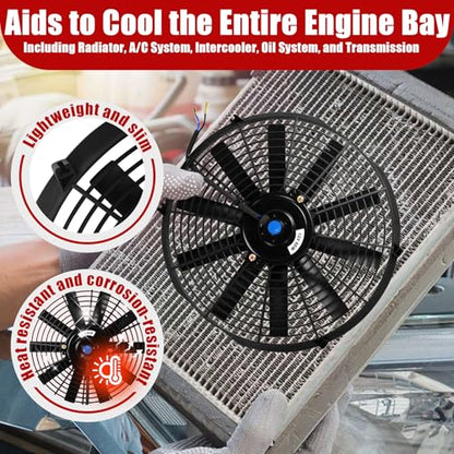 14" Universal Electric Radiator Fan Push Pull Slim Fan High Performance Cooling Fan 80W 12V Mount Kit 1PCS - size: 14 inch- 1PC
