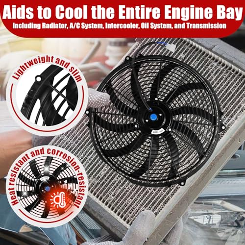 16" Universal Electric Radiator Fan Push Pull Slim Fan High Performance Cooling Fan 80W 12V Mount Kit 1PCS - size: 16 inch- 1PC