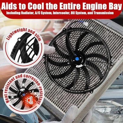 16" Universal Electric Radiator Fan Push Pull Slim Fan High Performance Cooling Fan 80W 12V Mount Kit 2PCS - size: 16 inch- 2PCS