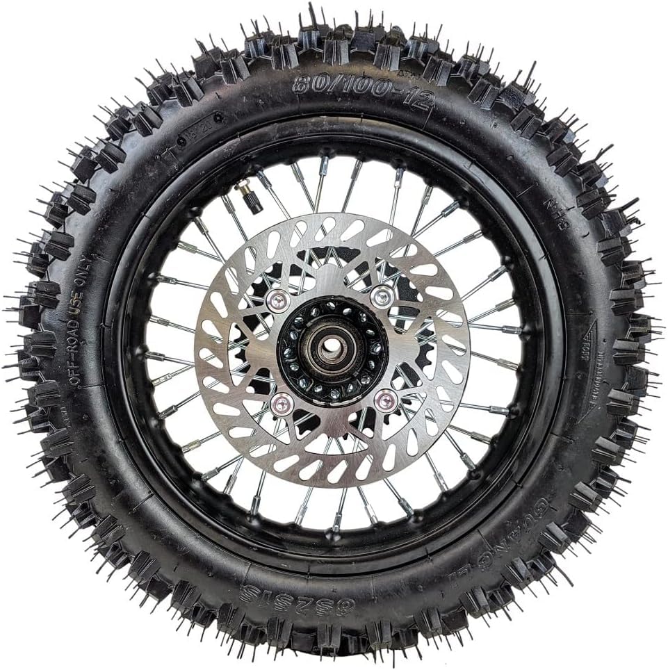 12" Rear Wheel 80/100-12 Tire Assembly For Dirt Pit Bike 125cc 140cc 150cc Apollo SSR XR CRF TaoTao Includes Brake Rotor and 428 Sprocket (12 with Components) - size: 12 with Components