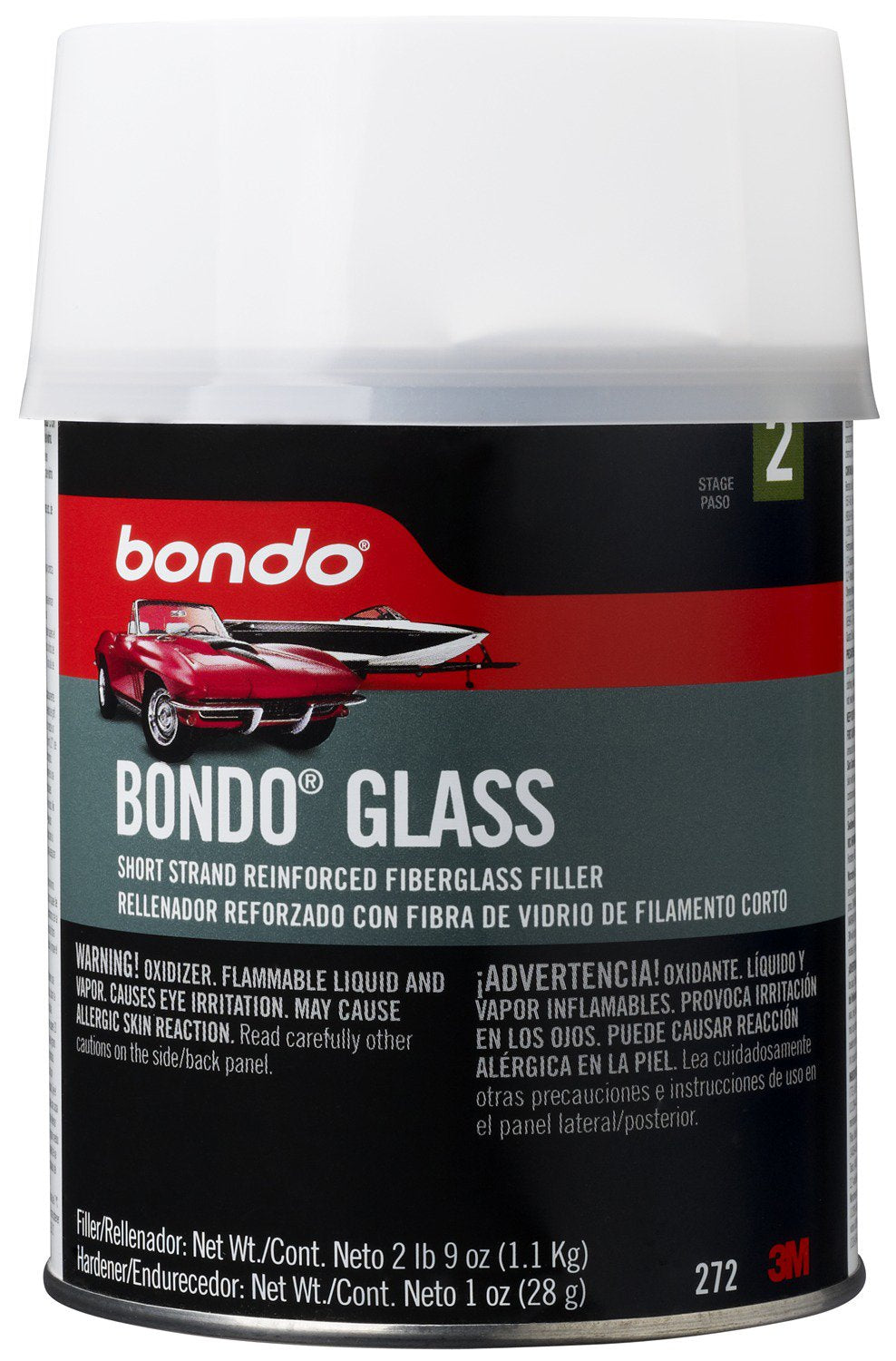 3M Bondo 272 Bondo-Glass Fiberglass Reinforced Filler Quart Can - 2 lbs 9 oz. - Case of 12