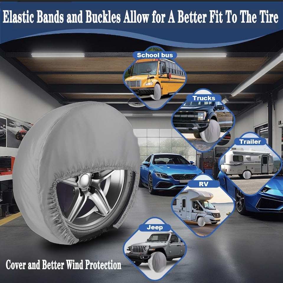 Tire Covers Set of 4,Fits 27"-29" Inch Tire 420D Uv Resistant Wheel Covers - color: Silver, size: Tire Diameters 27"-29"