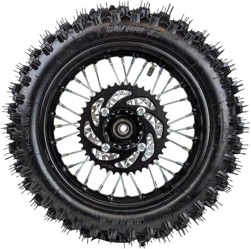12" Rear Wheel 80/100-12 Tire Assembly For Dirt Pit Bike 125cc 140cc 150cc Apollo SSR XR CRF TaoTao Includes Brake Rotor and 428 Sprocket (12 with Components) - size: 12 with Components