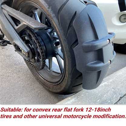 Qiilu Motorcycle Rear Mudguard, Black ABS & Stainless Steel, Universal Fit for Convex Rear Flat Fork 12-18inch Tires