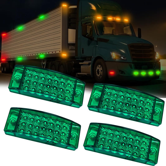 4Pcs 5.8" Green 21LED Side Marker Clearance Trailer Lights, 3-in-1 Front Rear Strobe Sequential Signal Indicator Brake Waterproof 12V Rectangular Tail Light for Truck Bus Van RV ATV - color: Green
